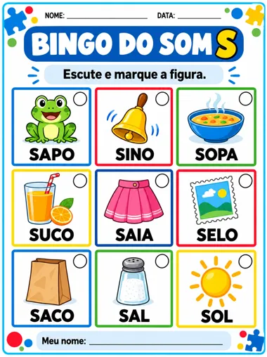 Página do material: bingo do som S