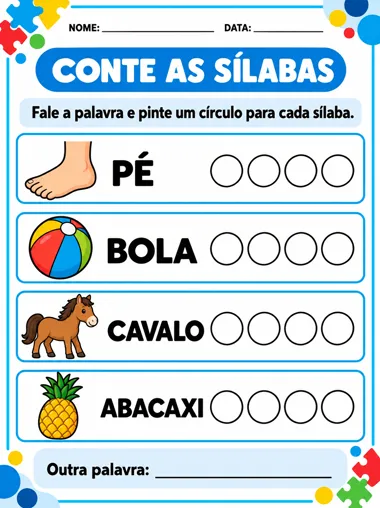 Página do material: contagem de sílabas